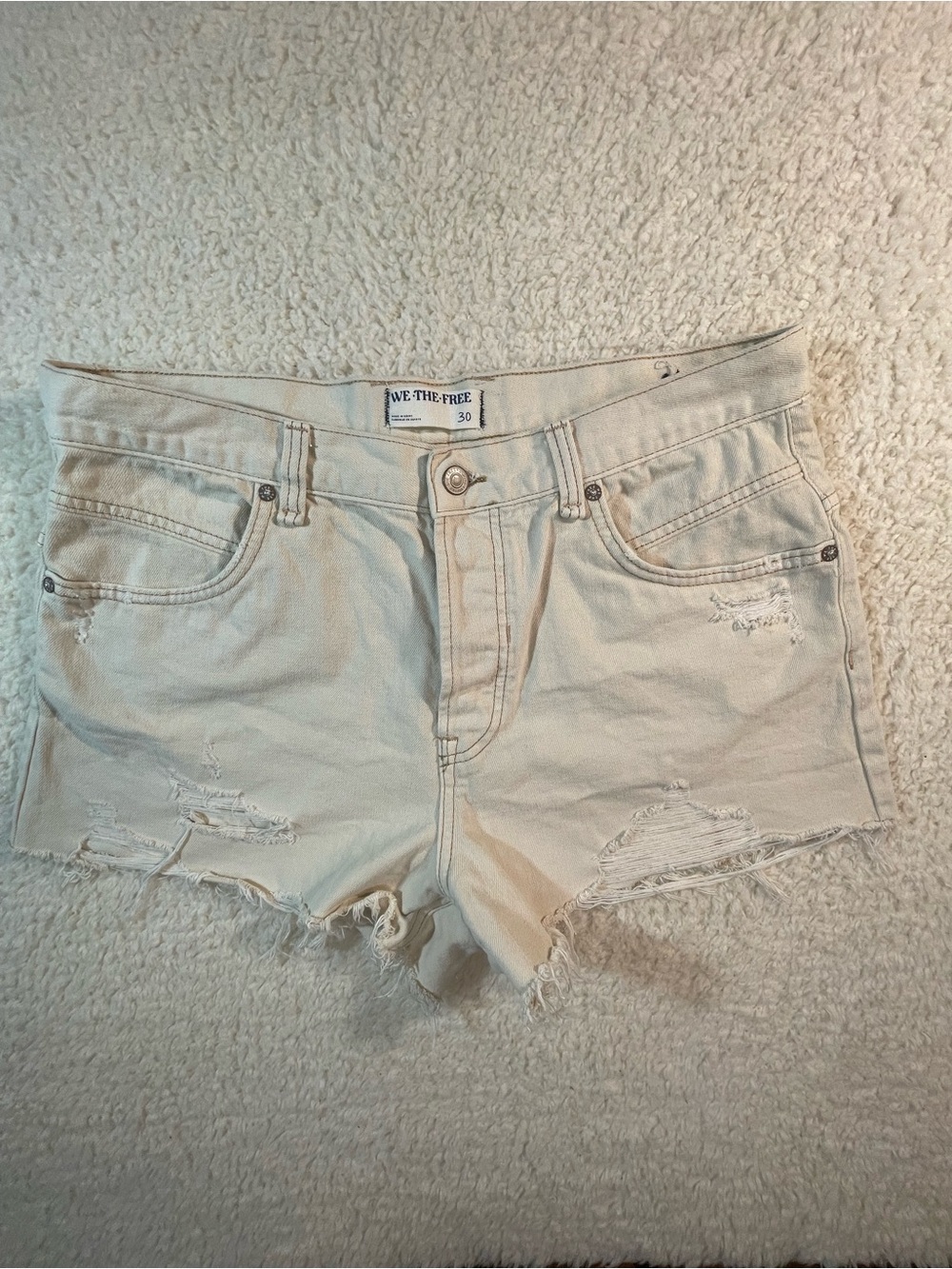 Free People We The Free Now or Never Denim Shorts Light Wash Distressed 30